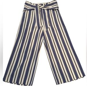 Express Blue and White Striped Wide-Leg Pants (Cropped Culottes) High Rise